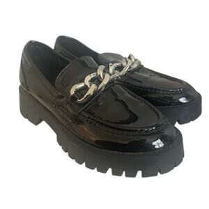 FOREVER 21 Black Patent Leather Platform Loafers Woman Size 8